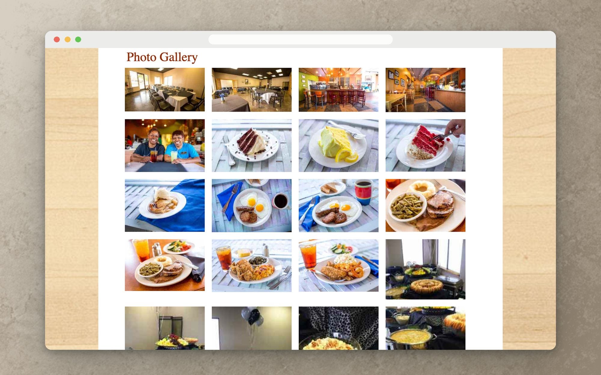 The photo gallery grid in a browser window