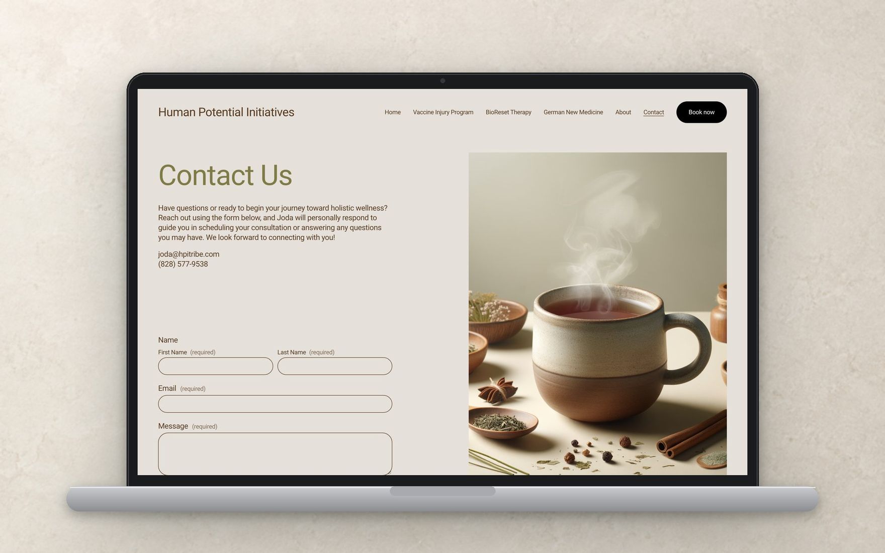 The contact page and inquiry form