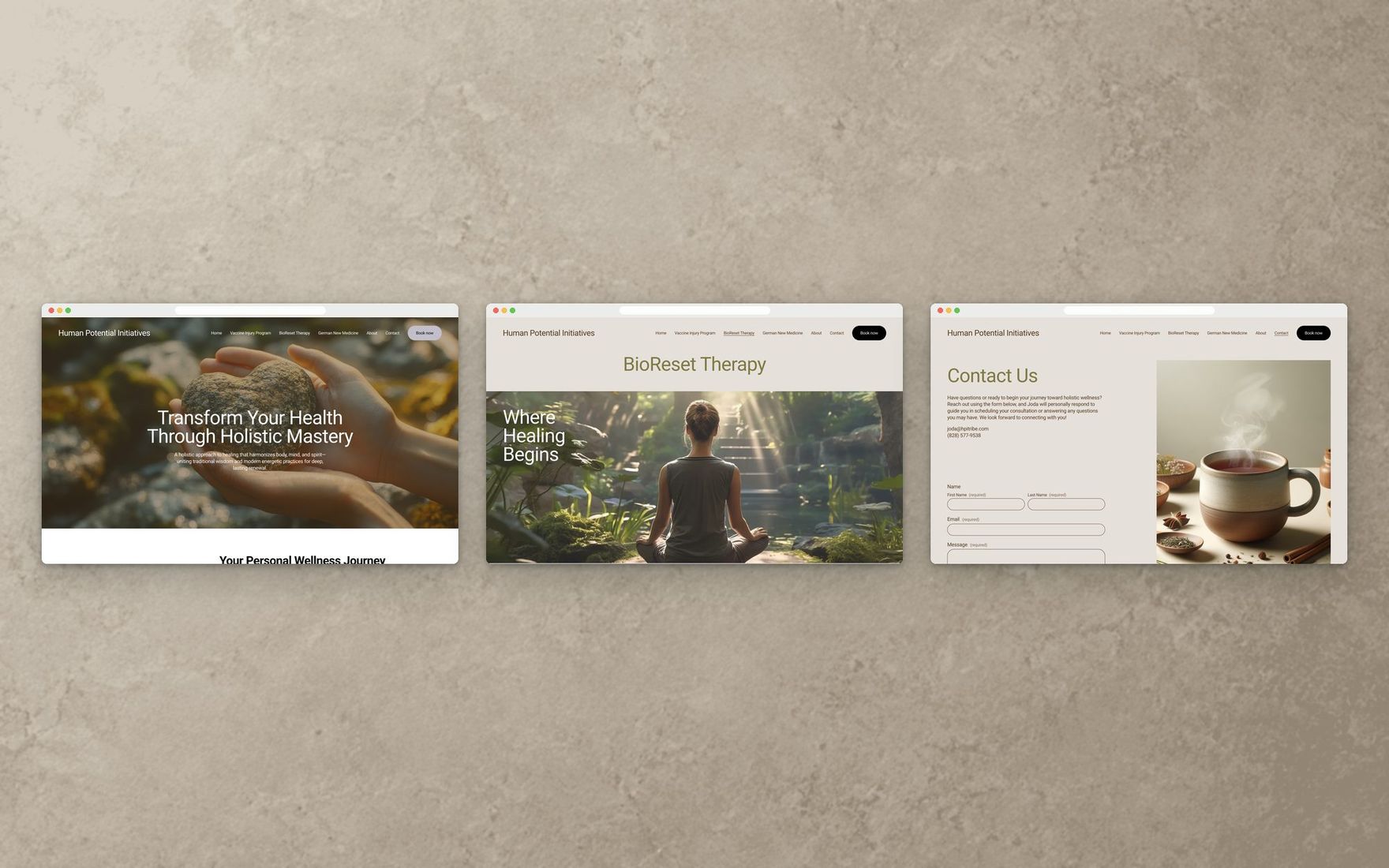 Home, service and contact pages as one system