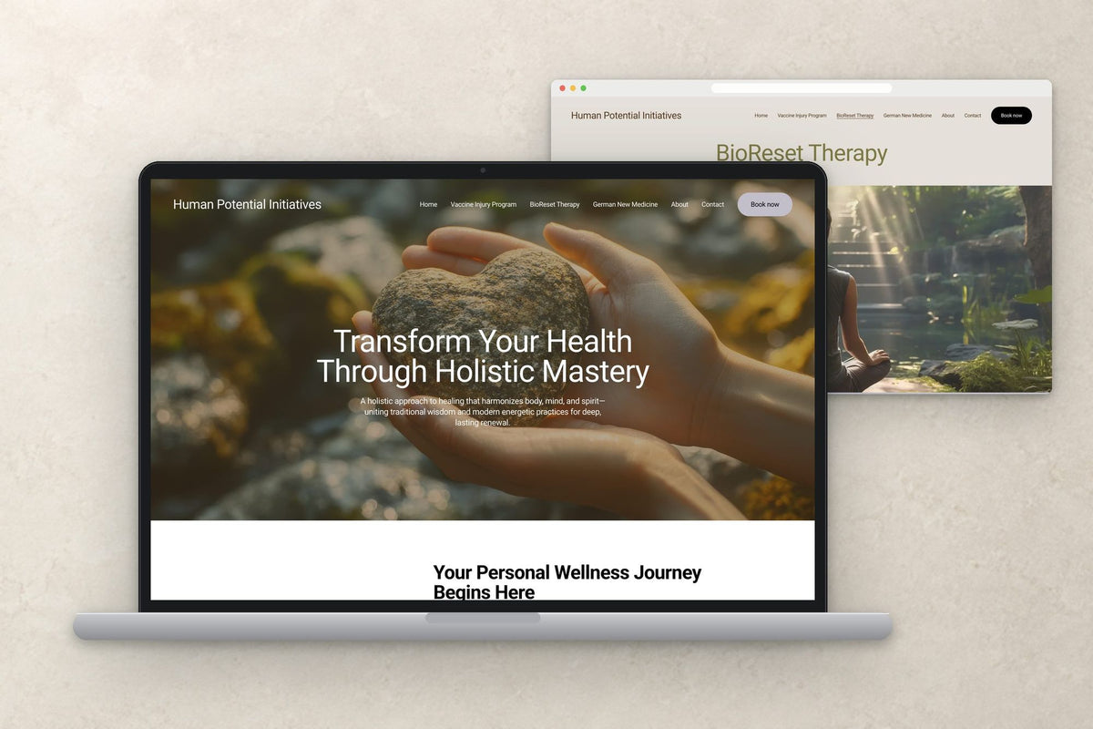 Human Potential website: Human Potential Initiatives website on a laptop, with the BioReset page