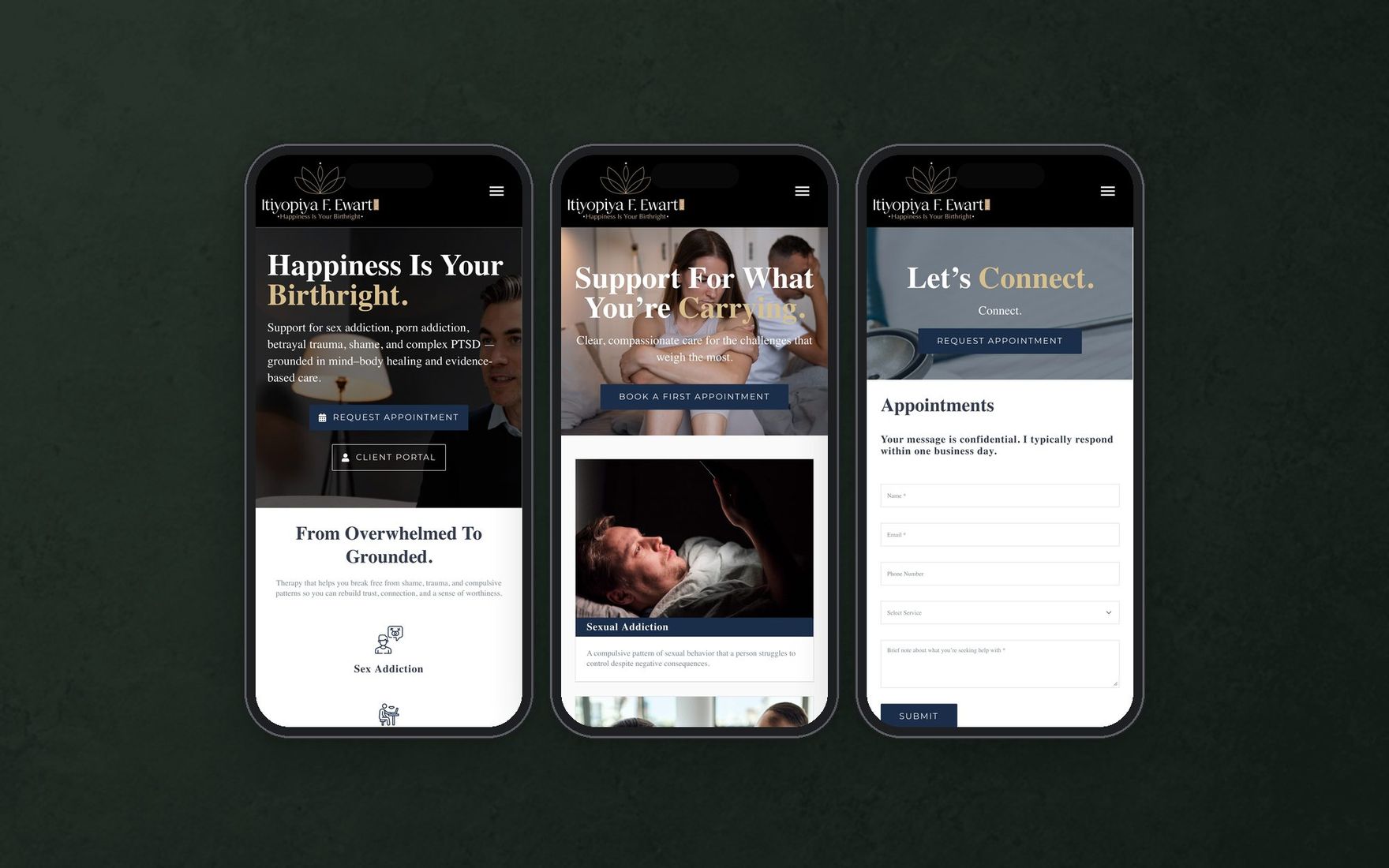 Matching mobile proofs for Home, Services and Contact