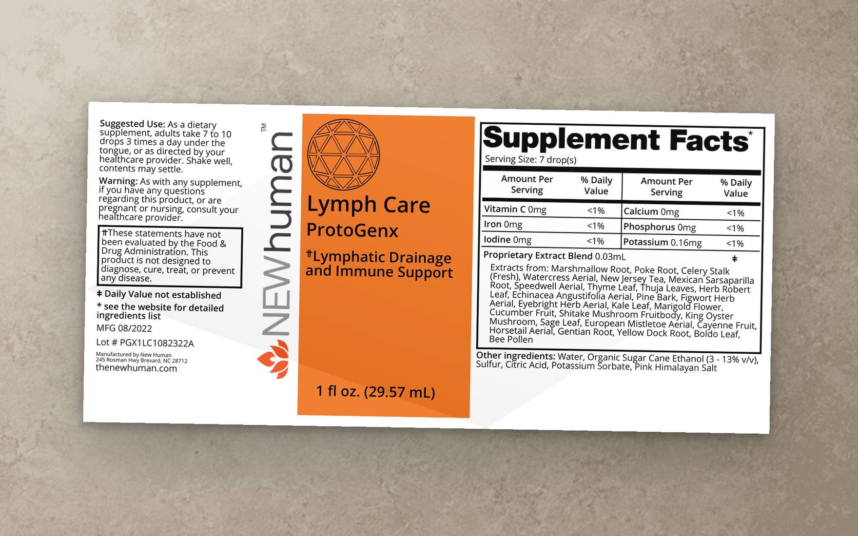 A supplement facts label generated from the product record