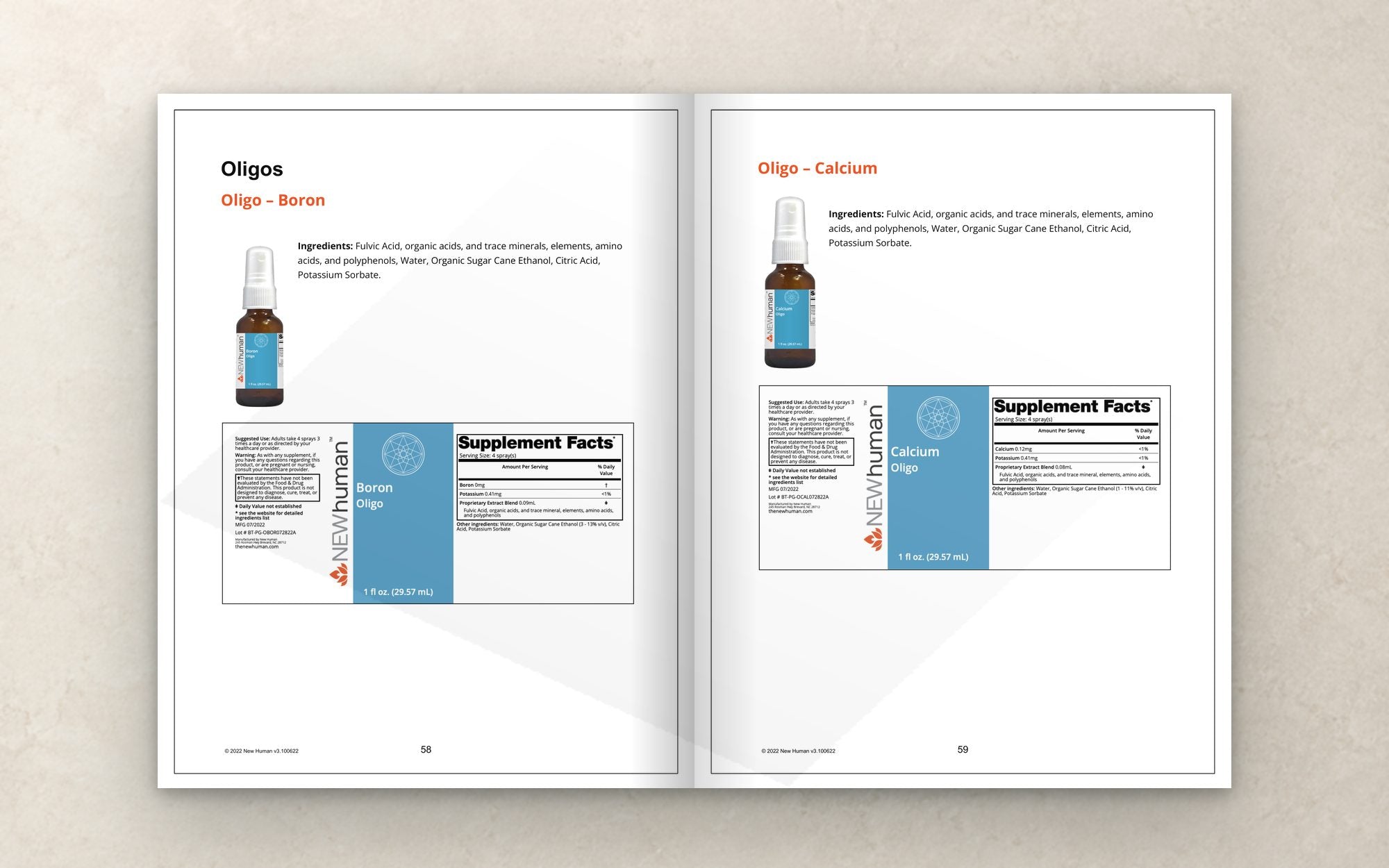 An open spread where the Oligo category begins, with the first product entry