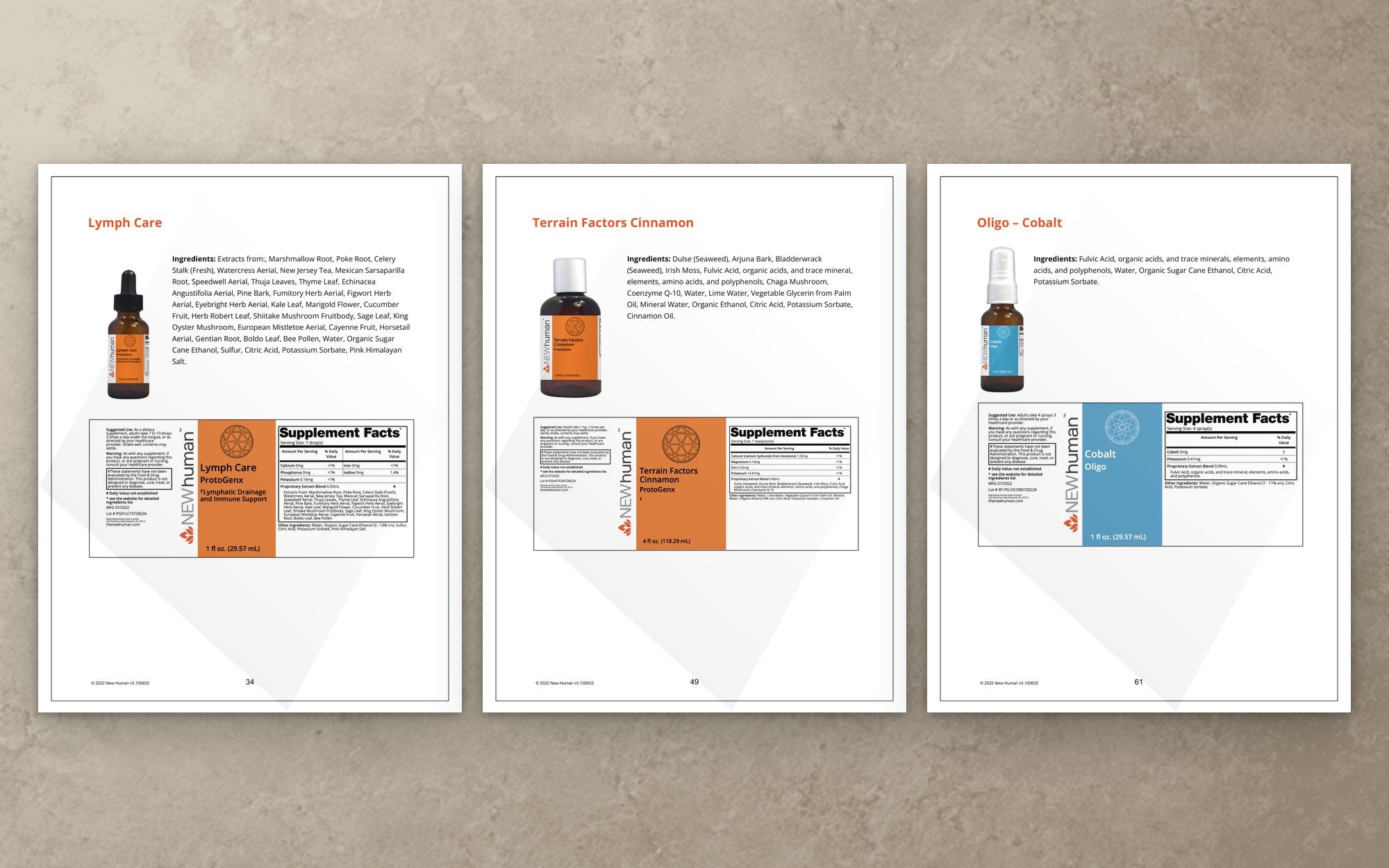 Three product pages side by side, the same entry unit repeated for two product lines