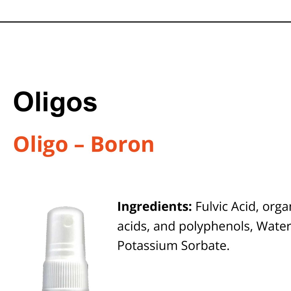 A category name in black over a product name in orange opens each section.