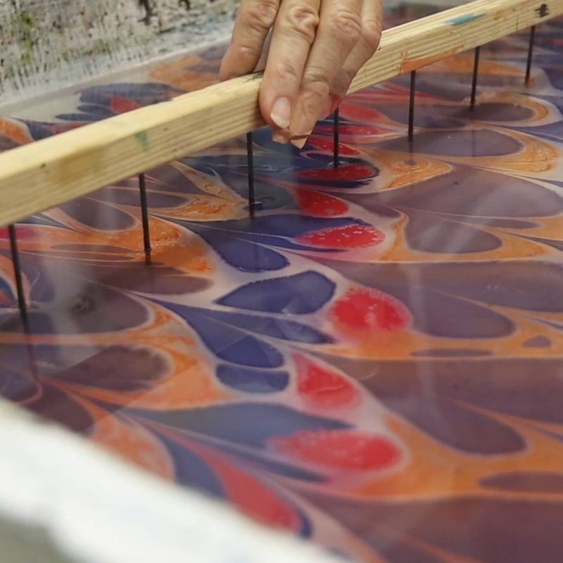 A comb pulled through marbling ink.