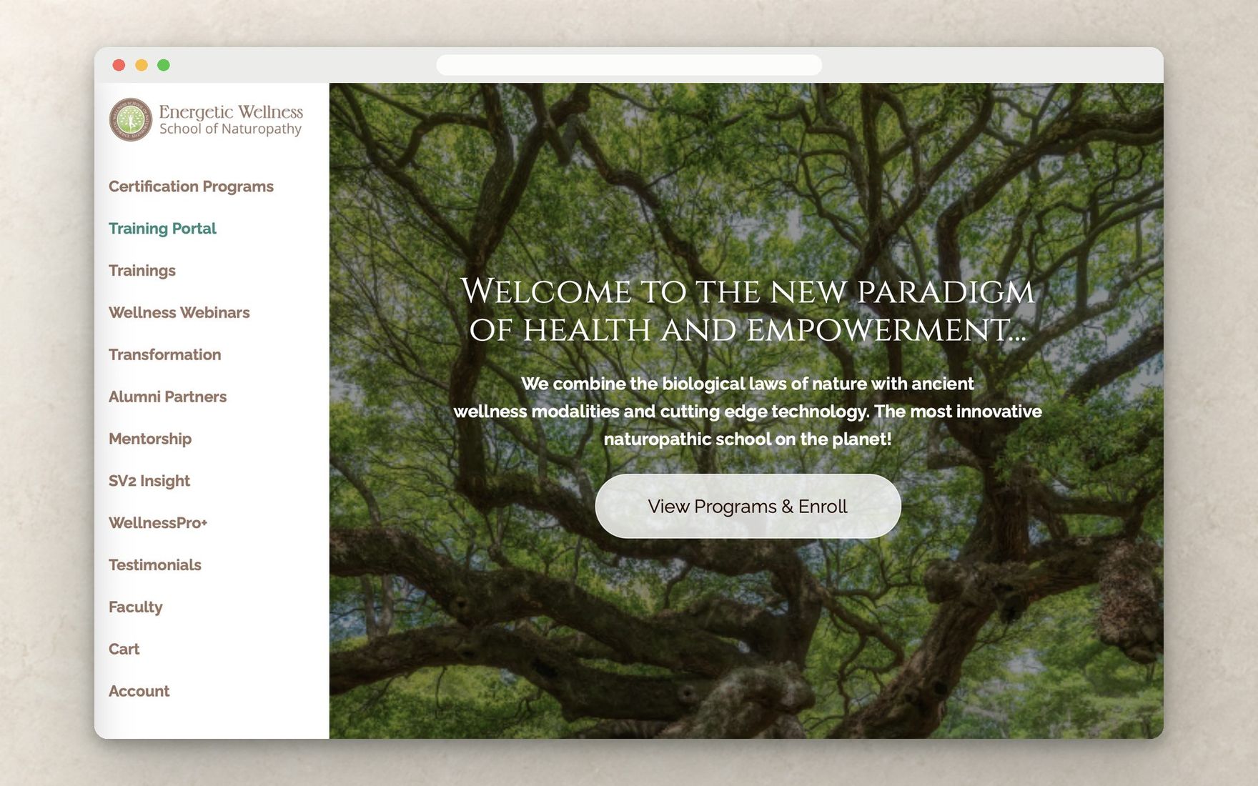 The 2023 homepage with sidebar navigation