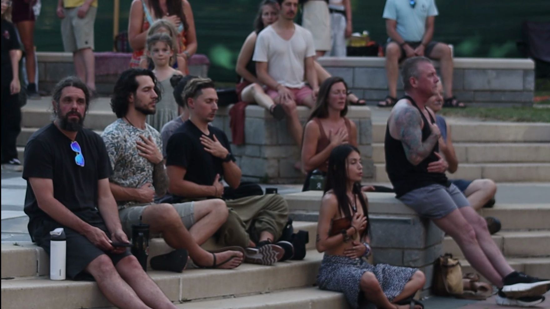 Attendees on the amphitheater steps