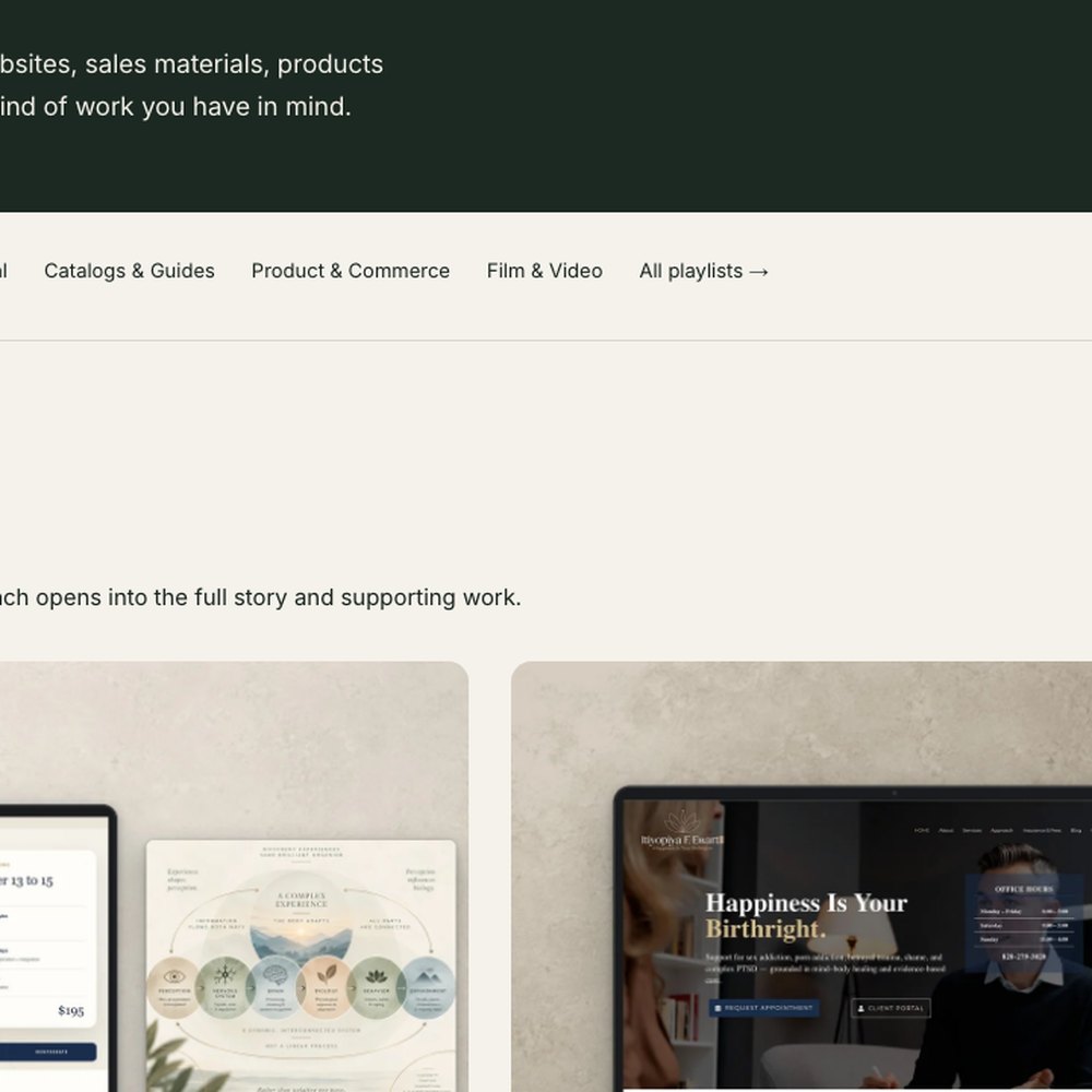 Project cards share one frame: image, category, name and a one line summary.