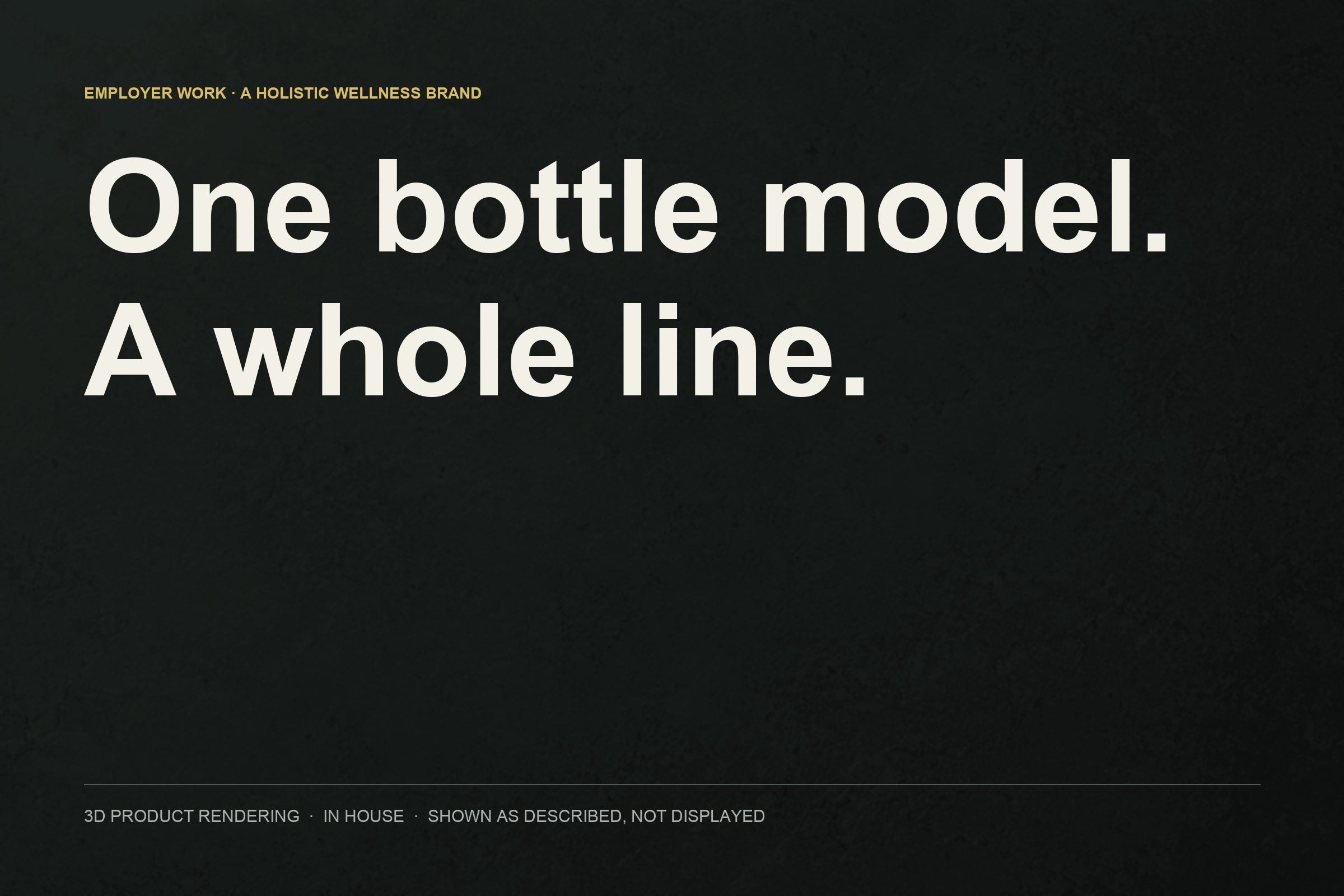 Title card for the product render system: one bottle model, a whole line