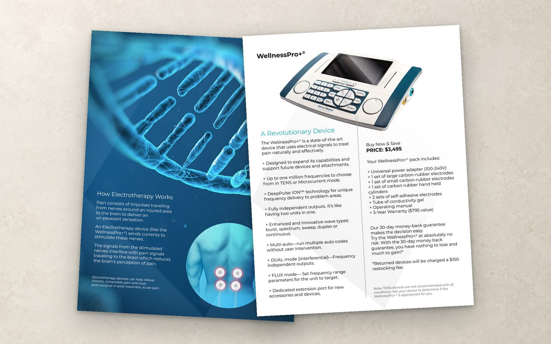 Booklet pages on the technology and the device